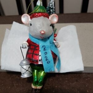 🌲2020 Pier 1 Imports Winter Lantern Mouse Tree Blown Glass Christmas Ornament
